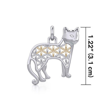 Silver and Gold Flower of Life Cat Pendant MPD5298 - Jewelry